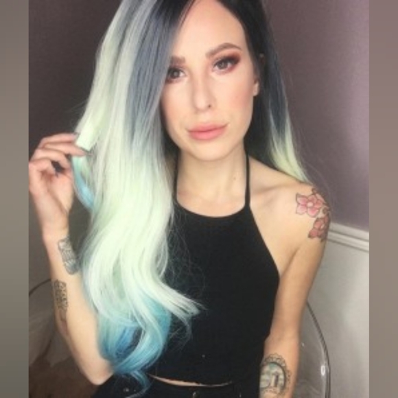 Uniwigs Pacific Palisades Long Rooted Ash Blonde & Teal Ombre Lace Front Wig - Picture 2 of 8